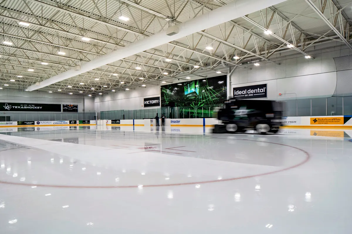 One of the two hockey rinks, mid ice resurface